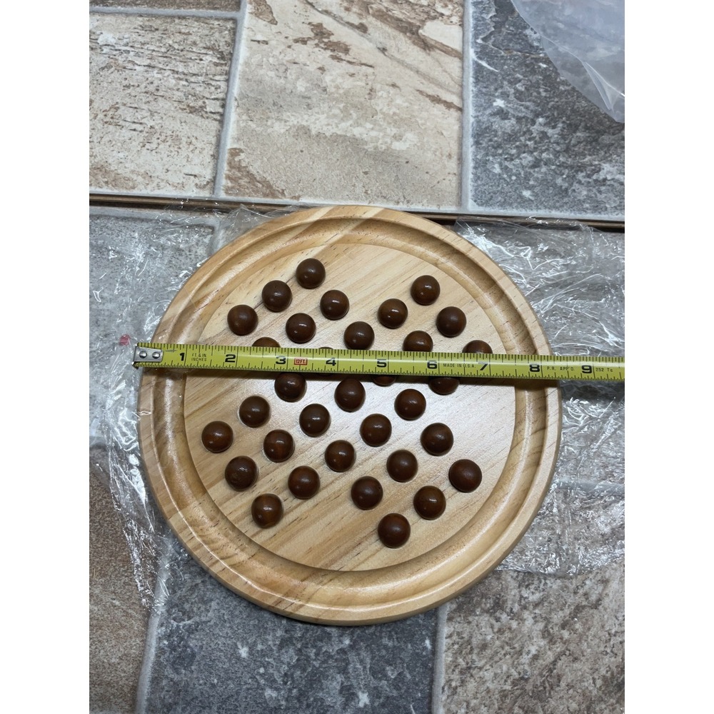 Vintage Style Wooden Peg Solitaire Board Game 9 Inch Round with 33 Marbles - Picture 2 of 5